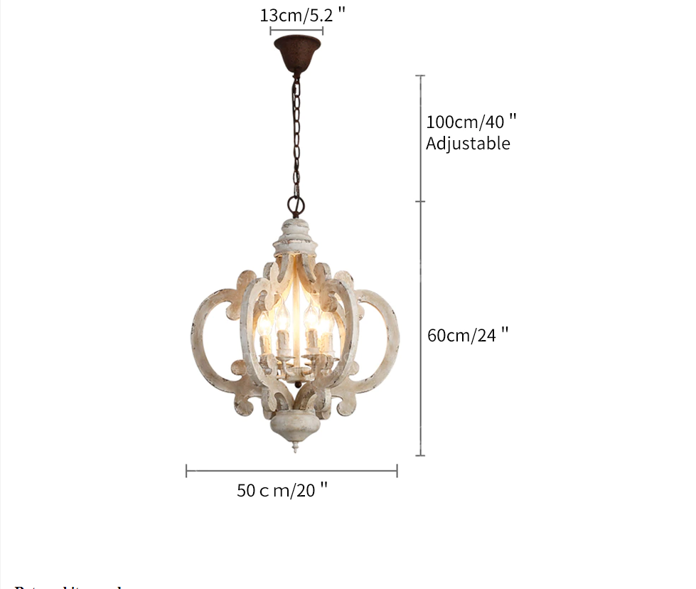 Victorian distressed wood chandelier-measurements