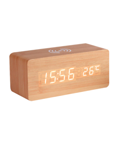 bamboo clock with wireless charger