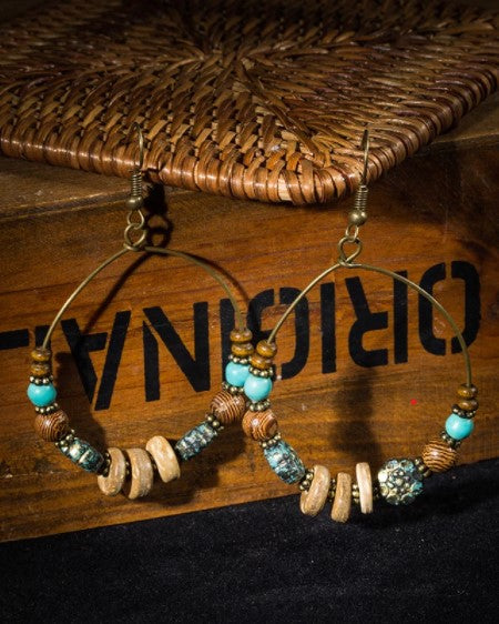 wood bead earrings-hanging
