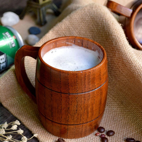 filled wooden beer mug