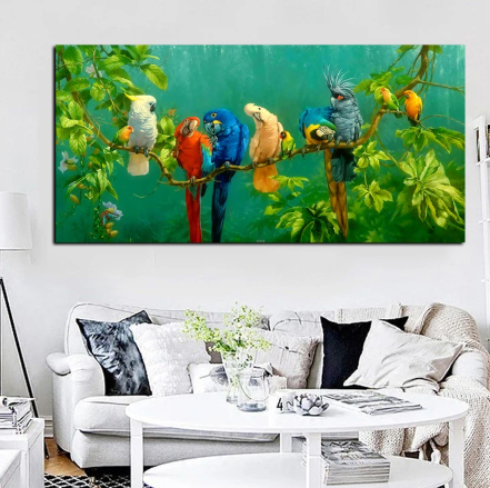 birds on branch canvas over sofa