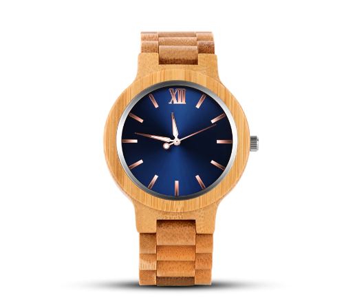 blue face wooden watch