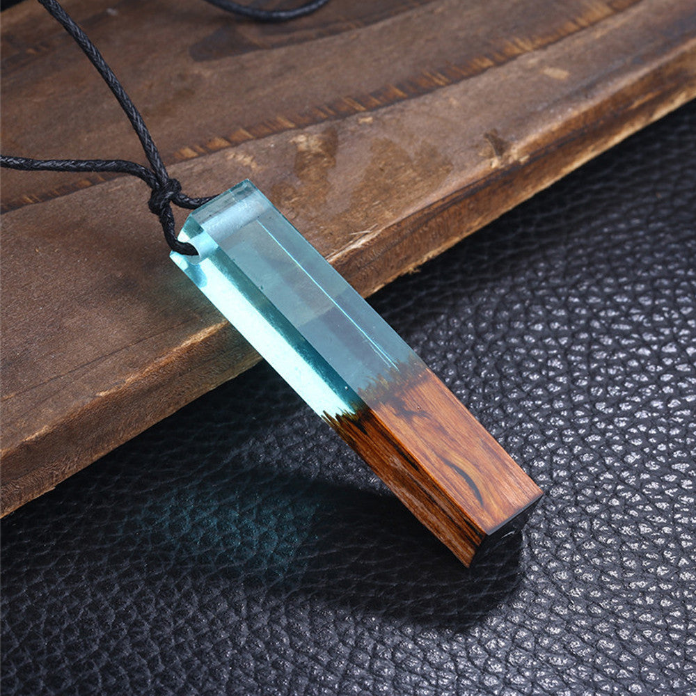 blue resin wood necklace