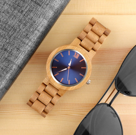 blue face bamboo watch