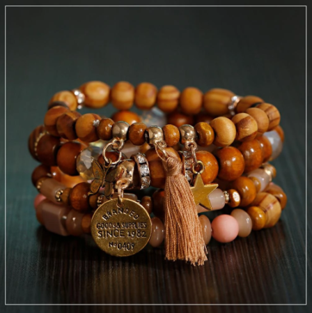 bohemian wood bead bracelet