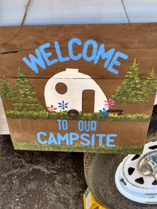 camping sign on RV