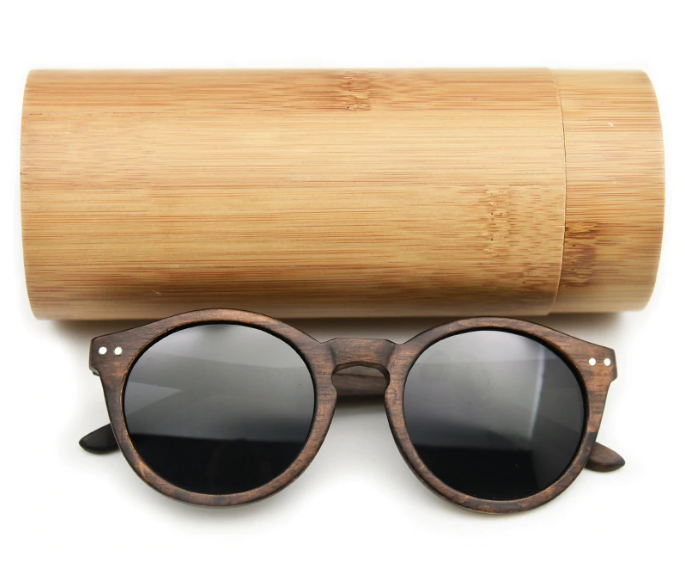 wood cateye sunglasses with wood case