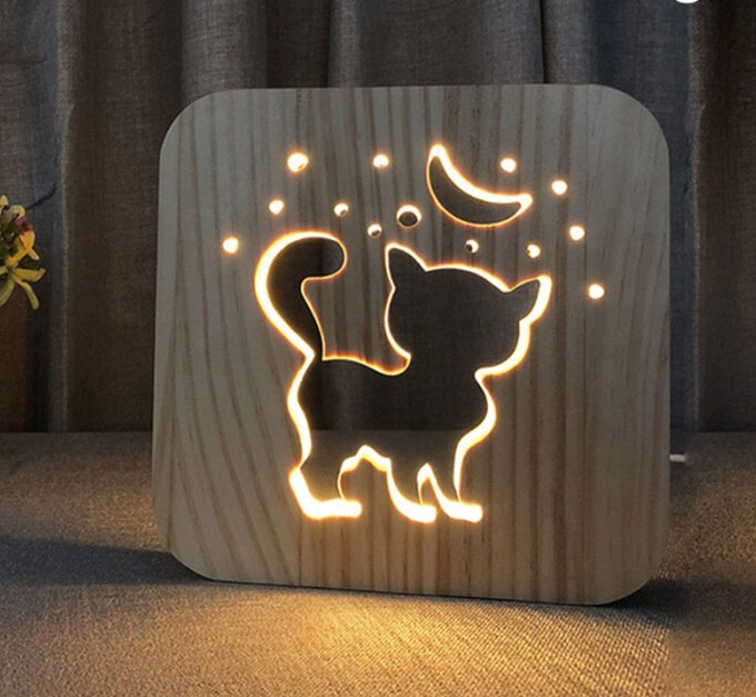 wooden cat nite lite