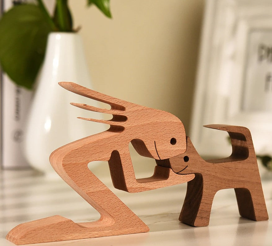 cat and woman wooden decor
