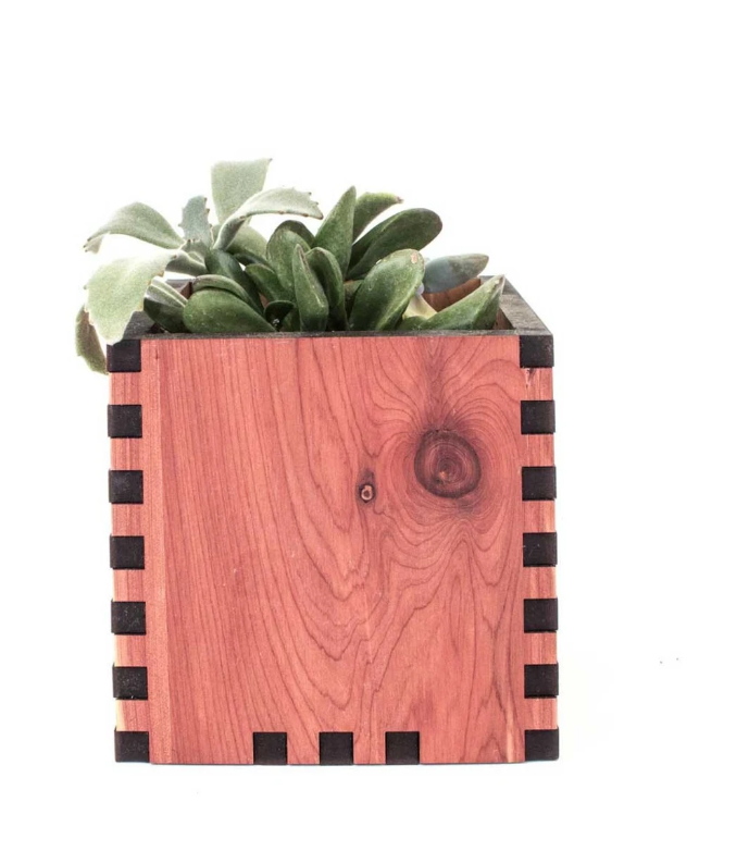 Cedar box planter-side view