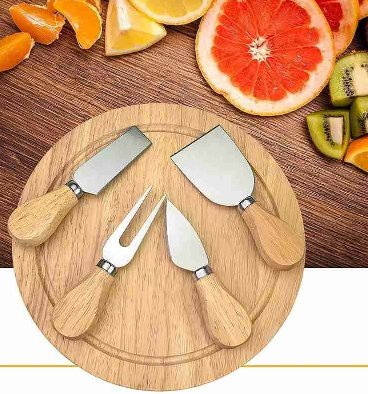 cheese knife set with bamboo platter