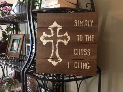 cross I cling pallet sign on shelf