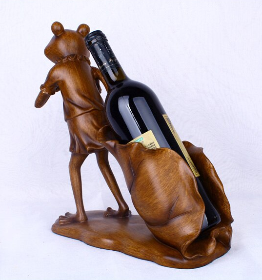 wooden frog wine bottle holder back view