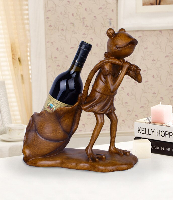 wooden frog wine bottle holder side view