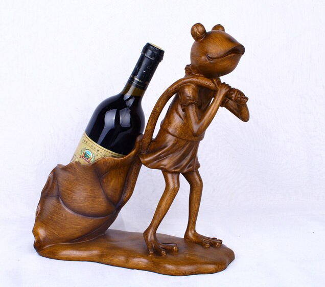 wooden frog wine bottle display