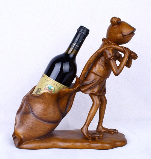 wooden frog wine bottle holder