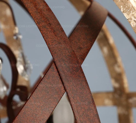 rusty iron inner bars on globe chandelier