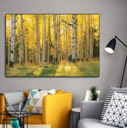 golden sun birch tree painting