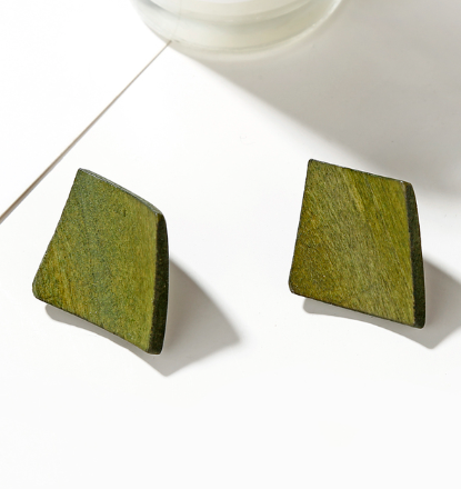 green wood dot earrings