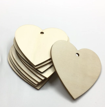 wood heart slices