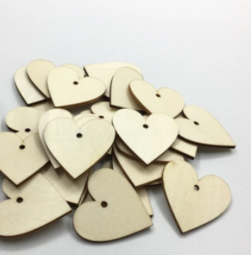wood heart slices