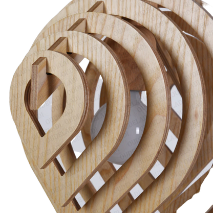 inside picture of the bulb in wood pendant light