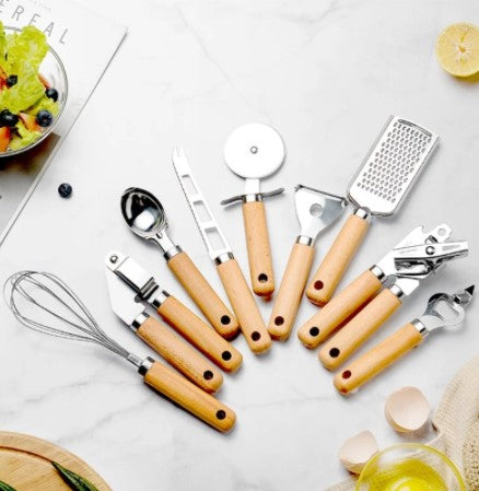 wood & stainless steel kitchen gadgets