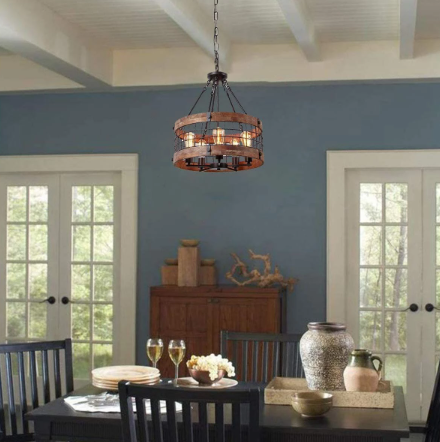 loft light hanging over table