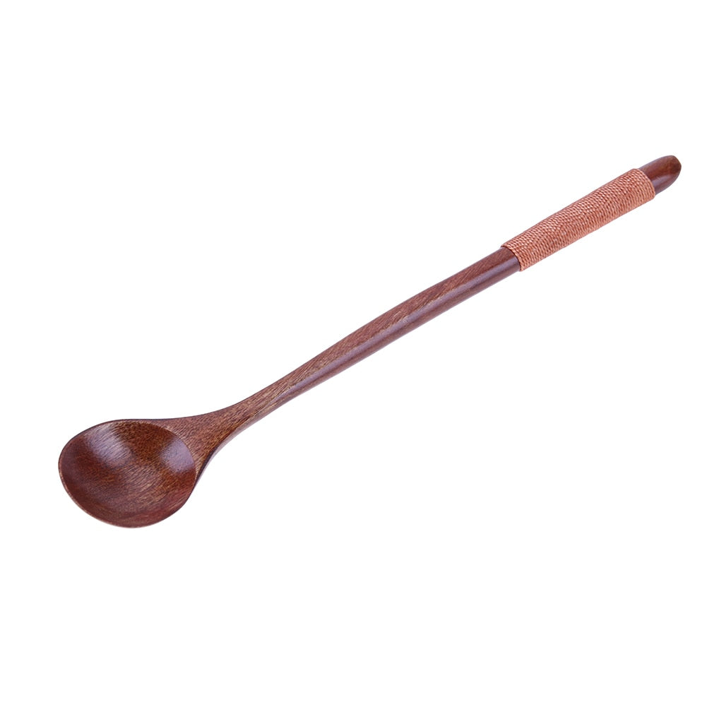 Long handled wood spoon with lighter grip