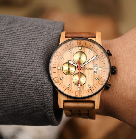 luxury wood watch-being worn