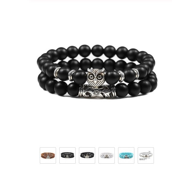 matte black beaded owl bracelet