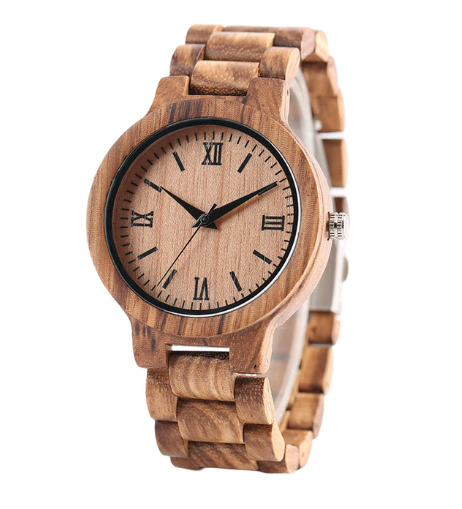 minimalist wood watch-white background