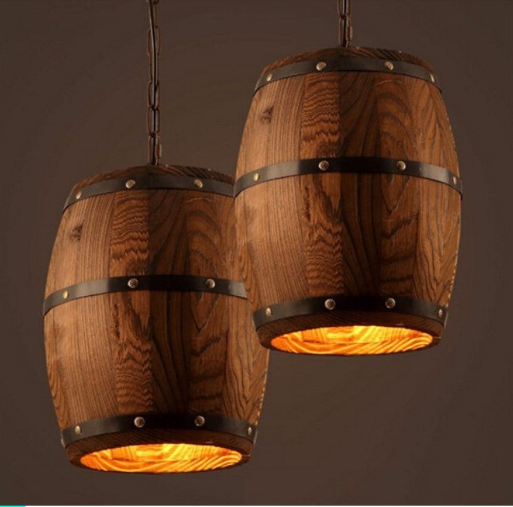 oak barrel lighting-hanging