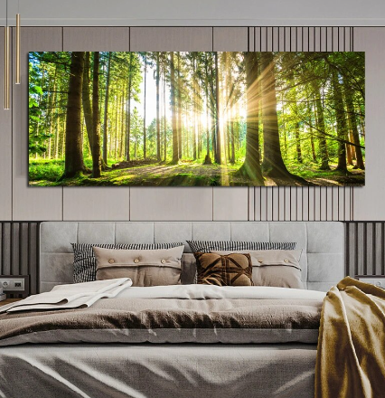 pine forest print over bed