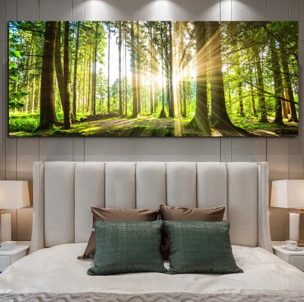 pine forest print over bed