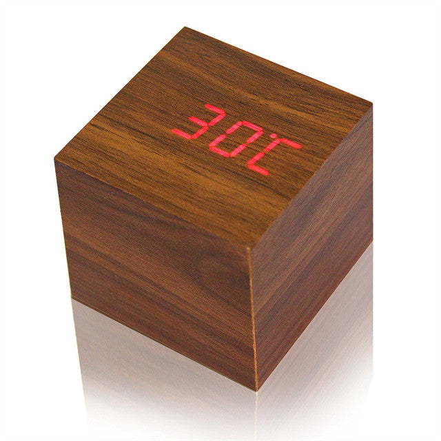 wood clock thermometer LED digital