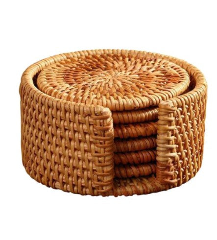 rattan drink coaster set