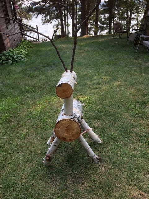 front view of reindeer made from birch