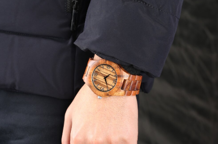 vintage wood watch-wearing on wrist