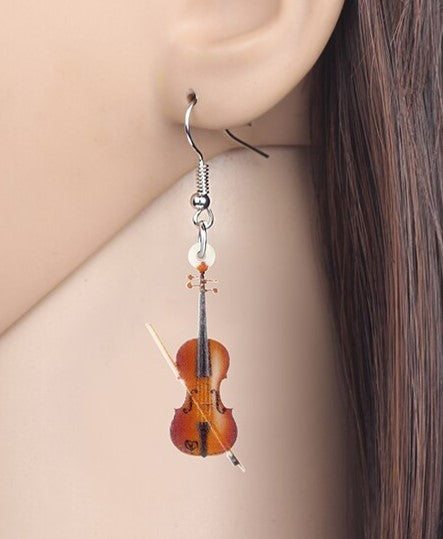 violin earrings hanging