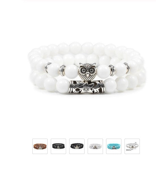 white beaded owl bracelet