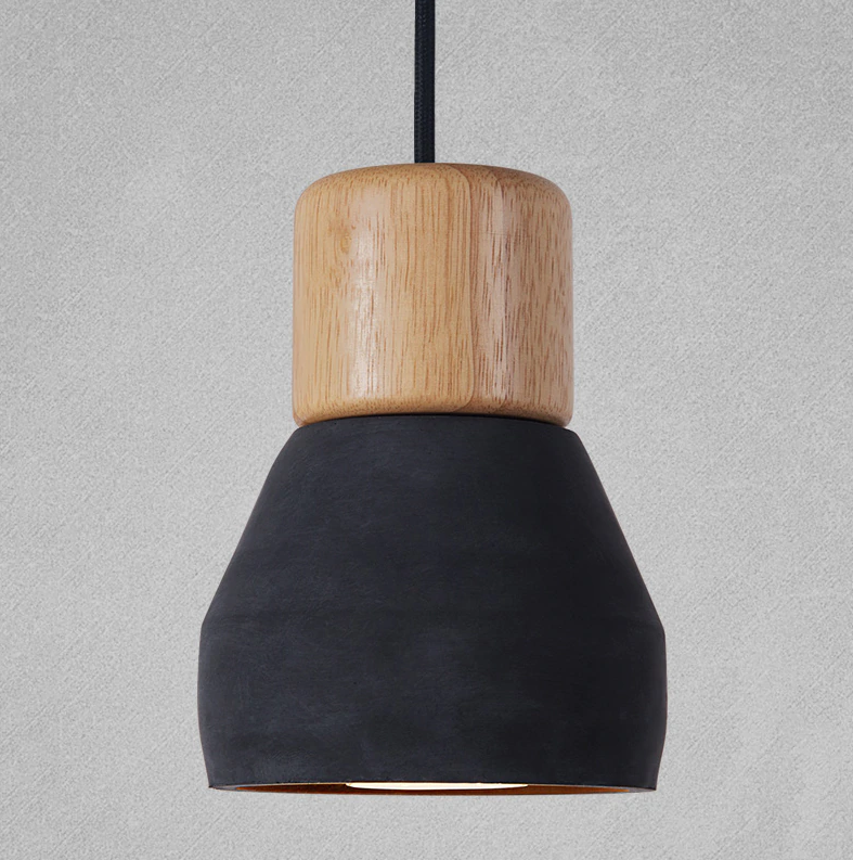 black wood and cement pendant light