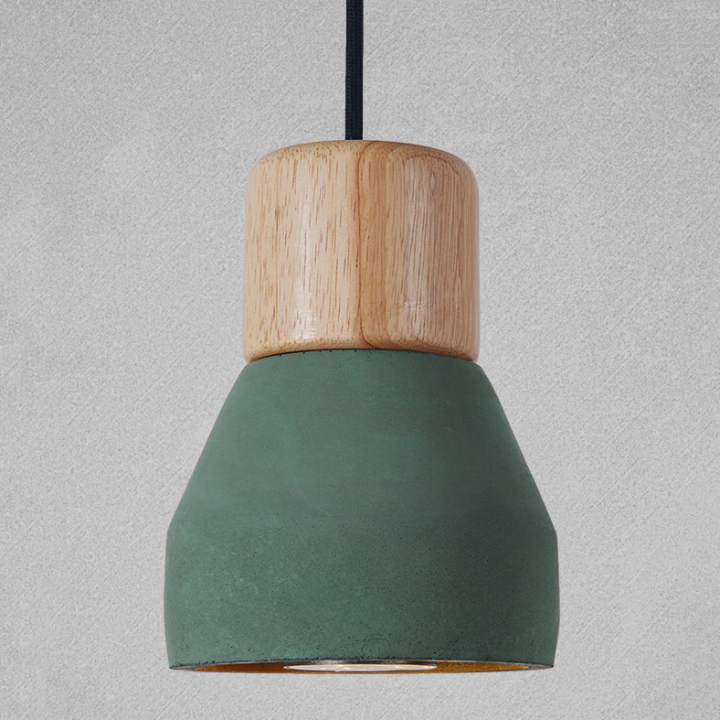 green wood and cement pendant light