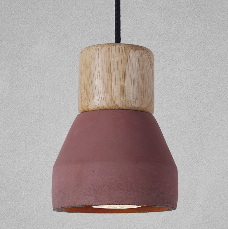 red wood and cement pendant light
