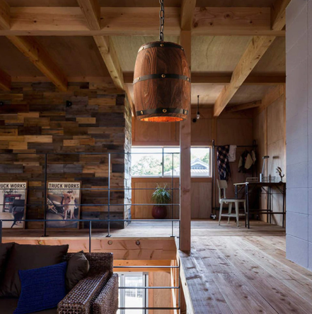 oak barrel lights hanging over wood flooring