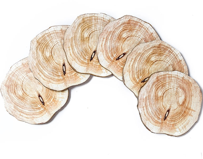 natural wood coasters spread out for viewing