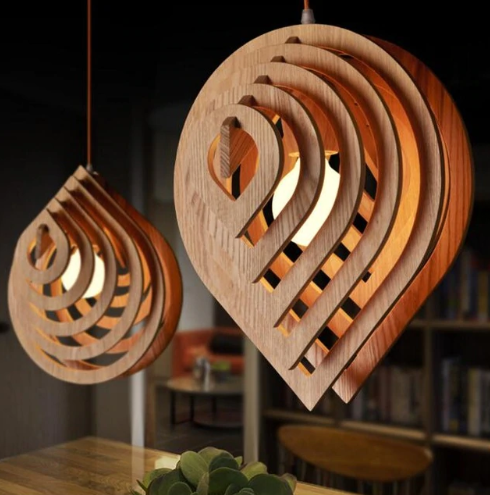 wood sculpted pendant light