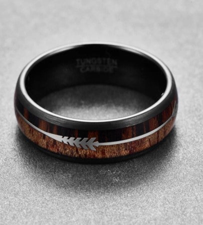 tungsten and wood arrow ring