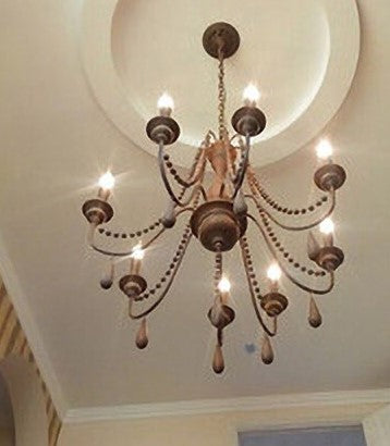 wood bead chandelier-bottom view