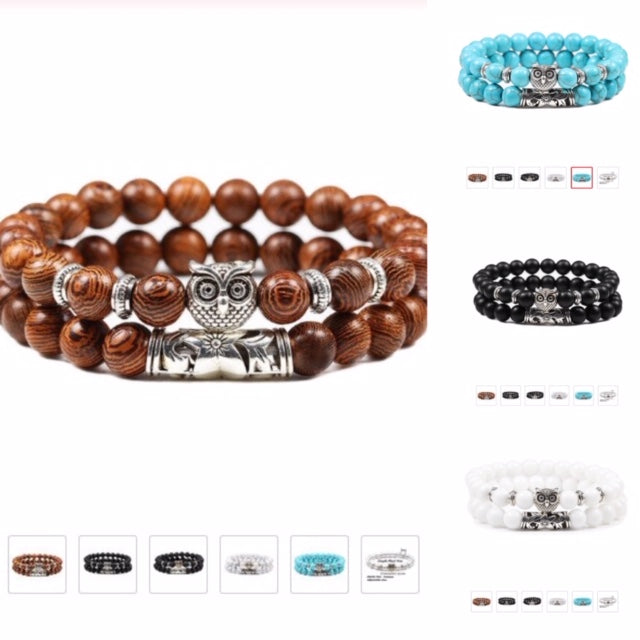 4 colors of beaded owl bracelet
